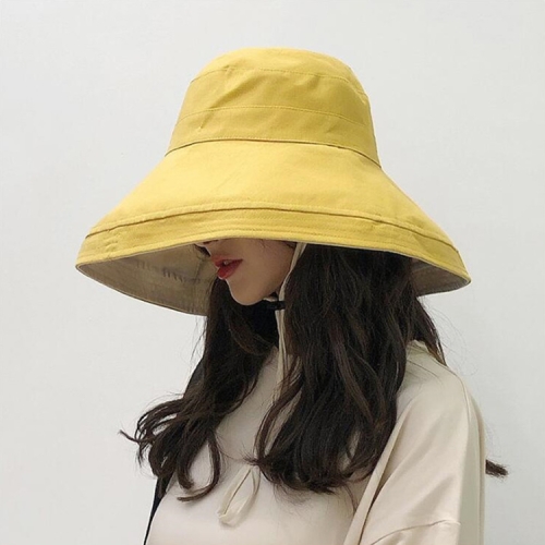 

Yellow Cotton Double-sided Wearable Big Eaves Sun-proof Fisherman Hat, Specification:Adult Models 56-58cm
