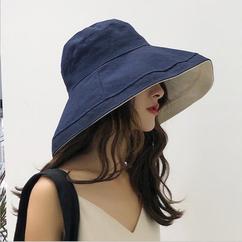 

Navy Cotton Double-sided Wearable Big Eaves Sun-proof Fisherman Hat, Specification:Adult Models 56-58cm