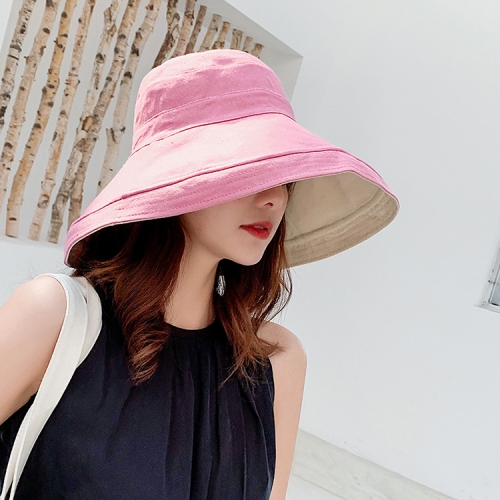 

Pink Cotton Double-sided Wearable Big Eaves Sun-proof Fisherman Hat, Specification:Adult Models 56-58cm