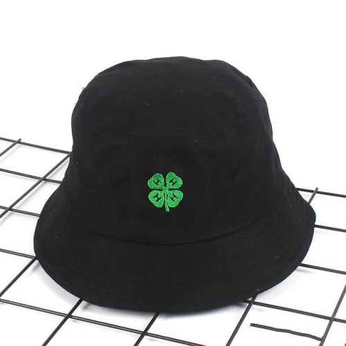 

Cotton Embroidery Fisherman Hat Foldable Sun Cap, Size: 56-58cm(Four-Leaf Clover Black)