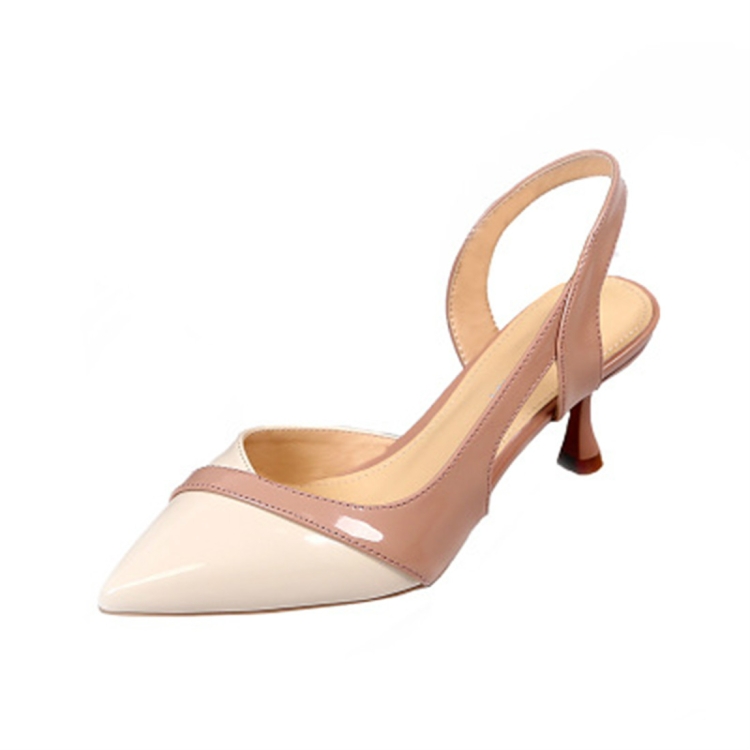 

PU leather Pointed Toe Mid Heel sandals, Shoe Size:34(Pink)