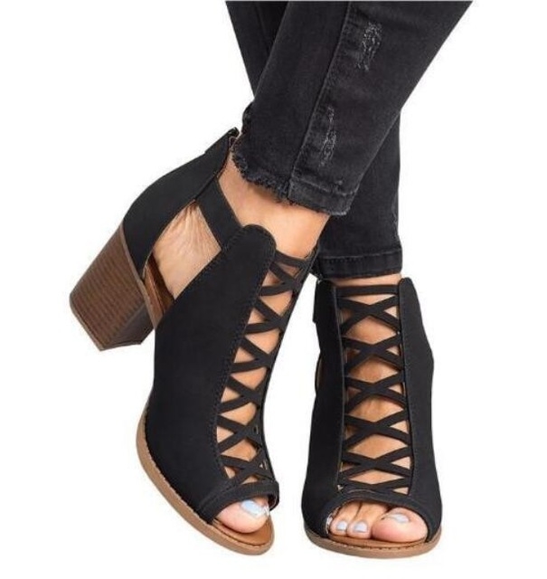 

Female Fish Mouth Exposed Toe High-heeled Sandals, Size:41(Black)
