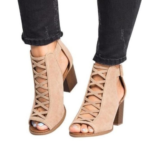 

Female Fish Mouth Exposed Toe High-heeled Sandals, Size:43(Beige)