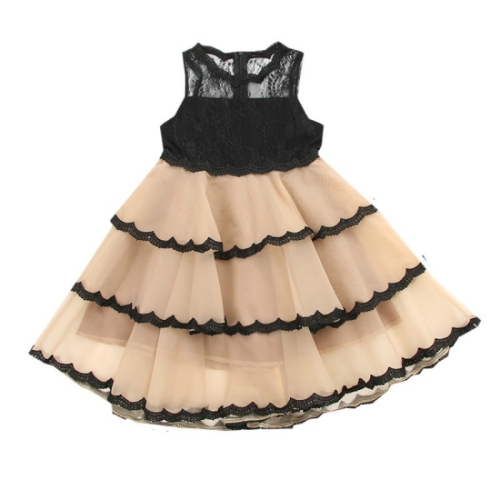 

Summer Girls Sleeveless Lace Tutu Dress, Kid Size:150cm(Light Brown)