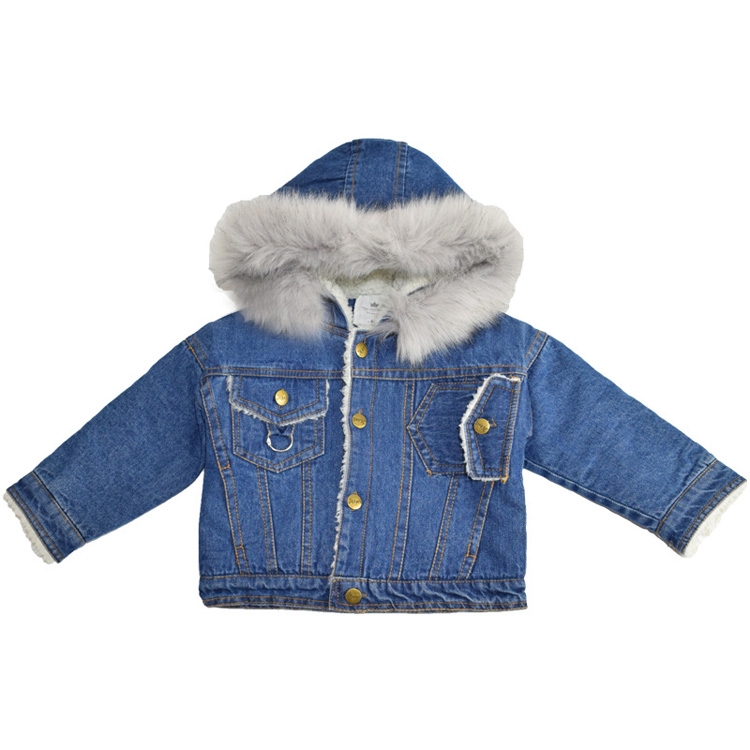 

Winter Girl Lamb Fur Hooded Denim Jacket, Kid Size:90cm(Blue)