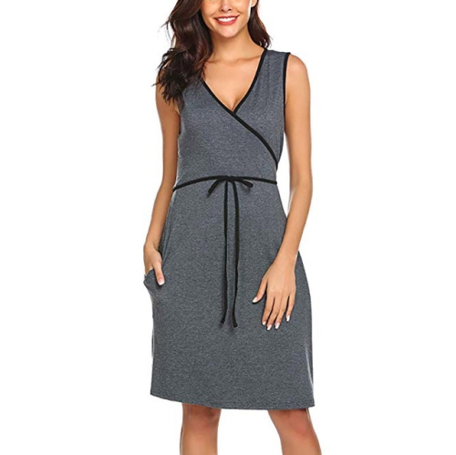 

Solid Color Maternity Dress Casual Cotton Breastfeeding Dress, Size:XXL(Gray)