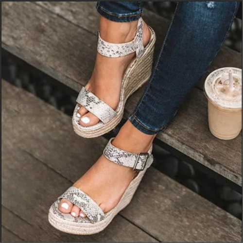 

Fish Mouth Wedge Bottom Belt Buckle Hemp Rope Women Sandals, Size:40(Snake)
