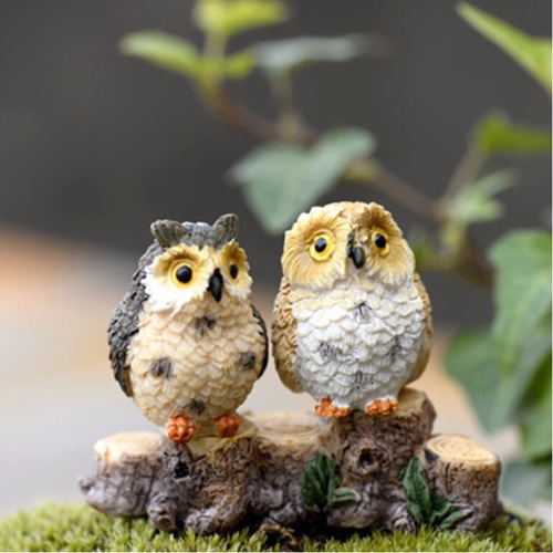 

2 PCS Moss Micro Landscape Creative Resin Mini Owl Ornament，Random Color Delivery