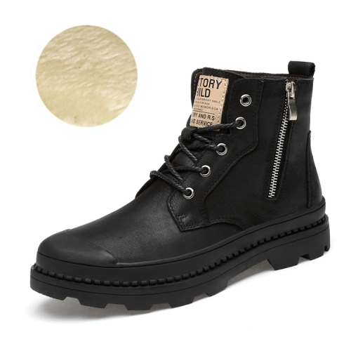 

Men Boots Leather Martin Boots Men England High Men Shoe, Size:44(Black+Cotton)