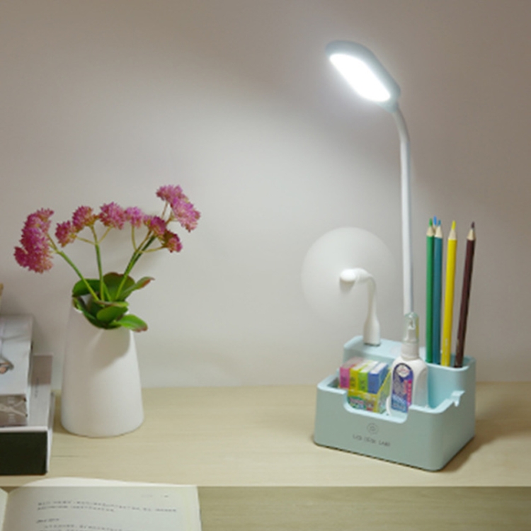 

Student USB Charging Bedroom Touch LED Eye Protection Multifunctional Creative Desk Lamp, Style:With Fan(Blue)