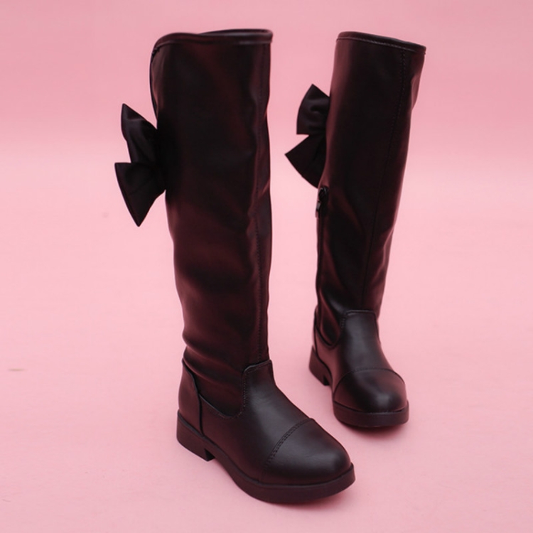 

Girl Black Over-The-Knee High Boots With Bow, Size:33, Color:Black Without Cotton