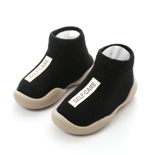 

Unisex Baby Walkers Toddler Soft Rubber Sole Shoe Knit Anti-slip Booties, Size:11-12cm(Black)