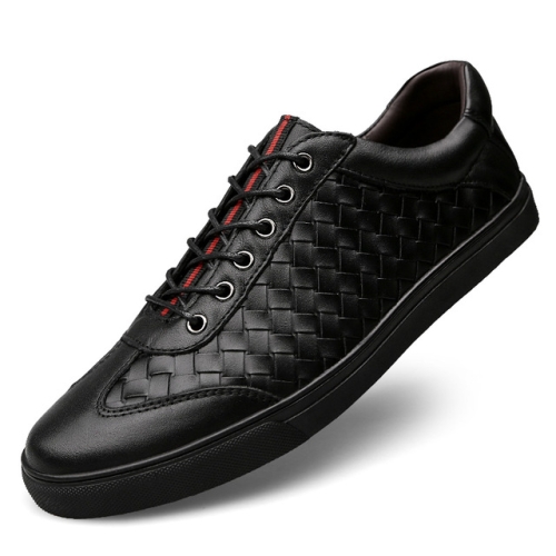 

Business Leather Woven Casual Men Shoes, Shoe Size:47(Black)