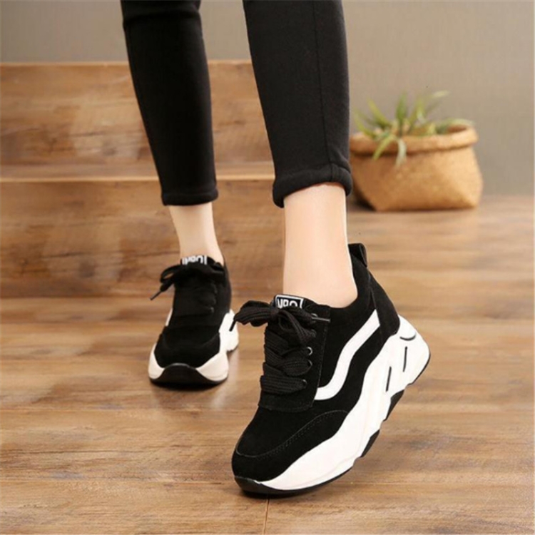 

Women Thick Soles Frosted Sneakers Shoes, Size:39(Black)