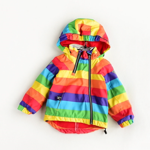 

Autumn and Winter Children Fleece Rainbow Striped Diagonal Zipper Hooded Windbreaker, Height:110cm(Multicolor)