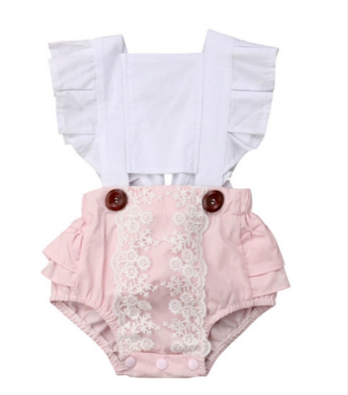 

Summer Newborn Babies Ruffled Sleeves Back Straps Jumpsuit Romper, Kid Size: 70cm(Pink)