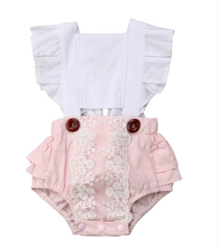 

Summer Newborn Babies Ruffled Sleeves Back Straps Jumpsuit Romper, Kid Size: 90cm(Pink)