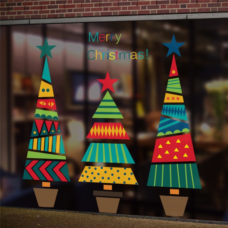 

Colorful Cartoon Christmas Tree Wall Sticker Shop Window Living Room Christmas Decoration