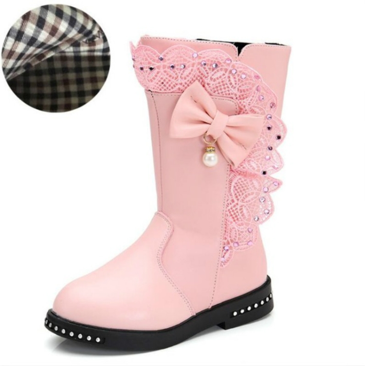 

Winter Children High Bow Tie Skirt Boots, Size:39, Color:Pink
