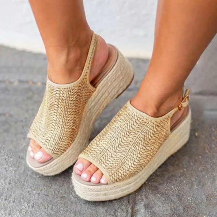

Wedge Hemp Rope Woven Breathable Fish Mouth Women Sandals, Size:35(Beige)