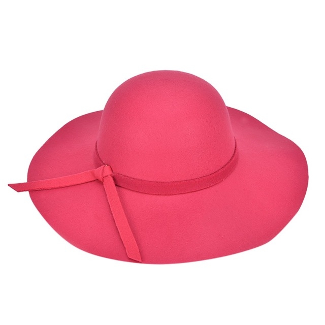 

Ladies Fashion Retro Soft Woolen Fabric Big Edge Beach Sun Hat(Rose Red)
