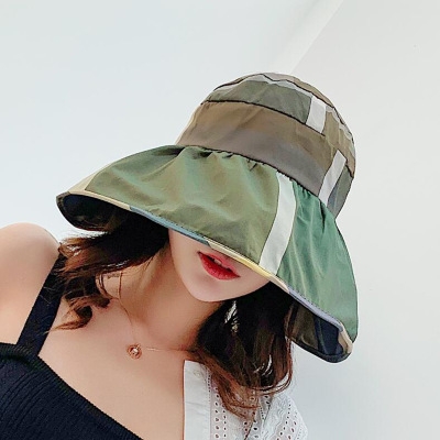 

Color Lattice Pattern Sun Protection Hat Female Summer Folding Wild Sunshade Beach Hat(Red)