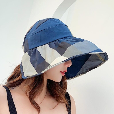 

Color Lattice Pattern Sun Protection Hat Female Summer Folding Wild Sunshade Beach Hat(Gray)