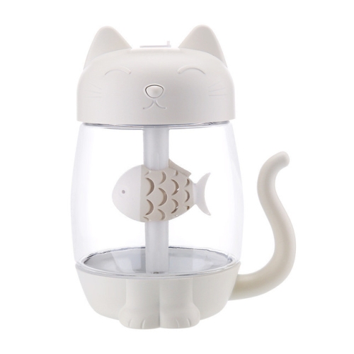 

3 in 1 Mini Creative Cat Fan USB LED Light Air Purifier Aroma Diffuser Mist Maker for Office Home Car(White)