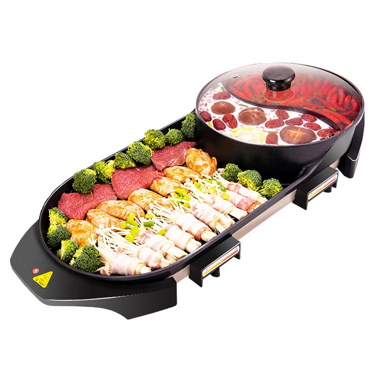 

Multifunctional Electric Oven Large Grill Chafing Dish Griddle Household Smokeless Baking Pan Roaster Rinse Integrated Pot, CN Plug