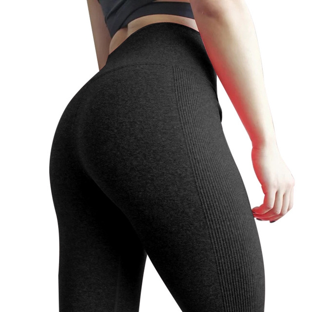 

Women Fashion Seamless Leggings Hip Yoga Pants Running Fitness High Waist Sports Leggings S(Black)