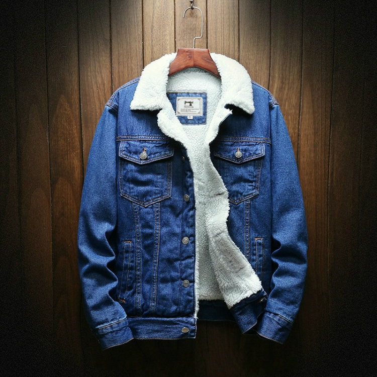 

Men Winter Wool Liner Jean Jackets Outerwear Warm Denim Coats, Size:4XL(Blue)