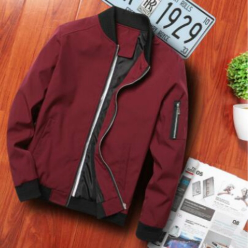 

Men Zipper Jacket Male Casual Streetwear Hip Hop Slim Fit Pilot Coat Men Clothing, Size: L(Wine Red)