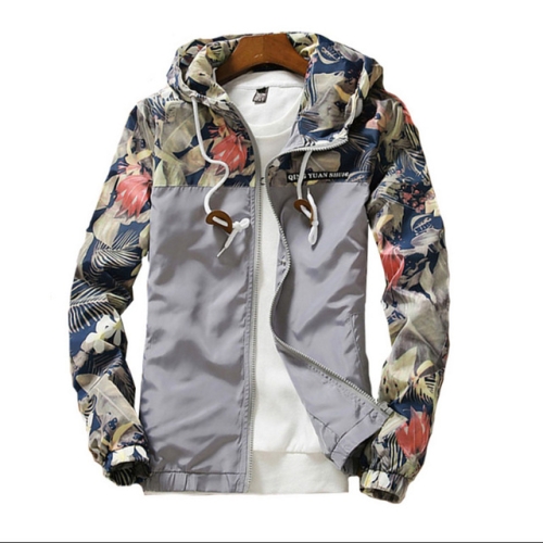 

Floral Bomber Jacket Men Hip Hop Slim Fit Flowers Pilot Bomber Jacket Coat Men's Hooded Jackets, Size: M(Silver)