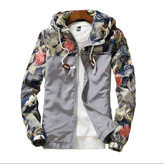 

Floral Bomber Jacket Men Hip Hop Slim Fit Flowers Pilot Bomber Jacket Coat Men's Hooded Jackets, Size: XXL(Silver)