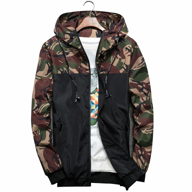 

Men Bomber Jacket Thin Slim Long Sleeve Camouflage Military Jackets Hooded, Size: 3XL(Green)