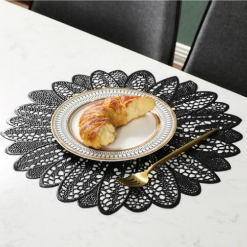 

2 PCS Sunflower Shape Household Fashion PVC Dining Table Placemat Europe Style Kitchen Tools Tableware Pad Coaster Coffee Tea Place Mat(Black)