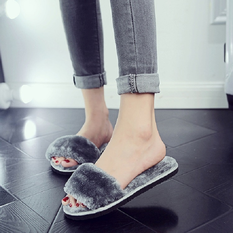 

Plush Slippers Fashion Non-slip Soft Couple Slippers, Size:42(Gray)