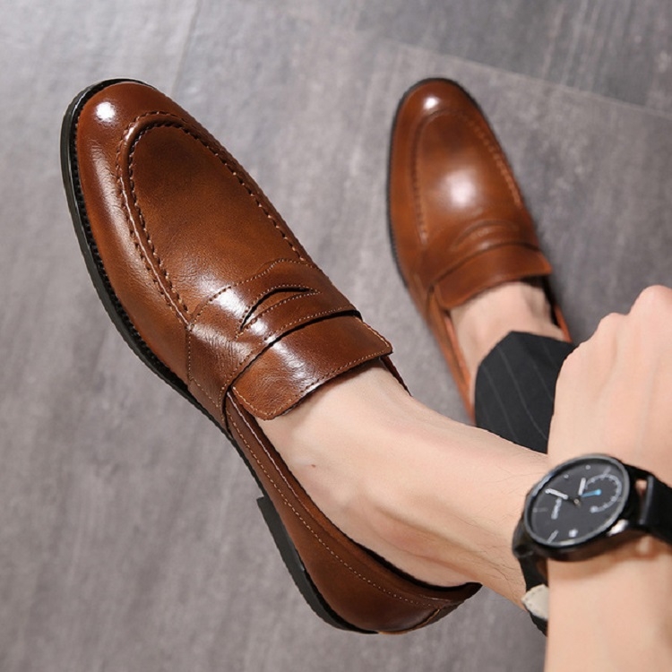 

Men Business Casual Shoes Slip-on Shoes British Soft Shoes, Size:43(Brown)