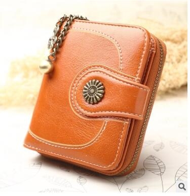 

Vintage Oil Wax Leather Tri-fold Zipper Purse Clutch Wallet(Orange)