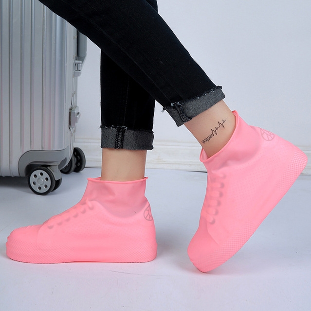 

2 Pairs Waterproof Shoe Cover Raincoat Non-slip Reusable Silicone Insole Shoe Slip Rainshoes Cover, Size:S(Pink（Short Tube）)
