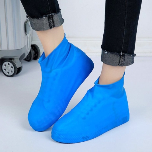 

2 Pairs Waterproof Shoe Cover Raincoat Non-slip Reusable Silicone Insole Shoe Slip Rainshoes Cover, Size:L(Blue（Short Tube）)