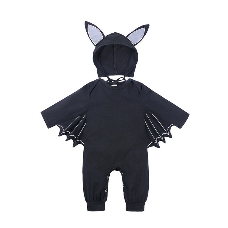 

Autumn Bat Long Sleeve Jumpsuit Baby Halloween Costume with Hat, Height:70cm, Color:Black