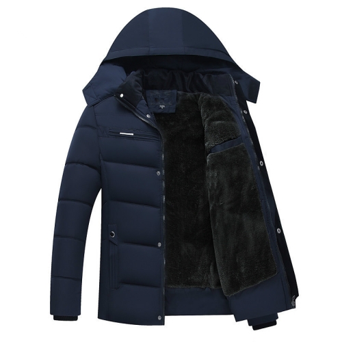 

Men Winter Thick Fleece Down Jacket Hooded Coats Casual Thick Down Parka Male Slim Casual Cotton-Padded Coats, Size: XL(Navy Blue)