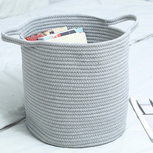 

Woven Cottton Rope Laundry Basket Toy Storage Basket, Size:L(Light grey)