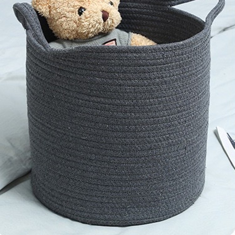 

Woven Cottton Rope Laundry Basket Toy Storage Basket, Size:L(Dark grey)
