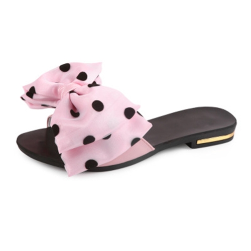 

Summer Ladies Wild Word Slippers Bow Non-slip Beach Shoes, Size:35(Pink)