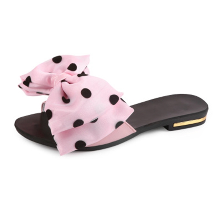 

Summer Ladies Wild Word Slippers Bow Non-slip Beach Shoes, Size:39(Pink)