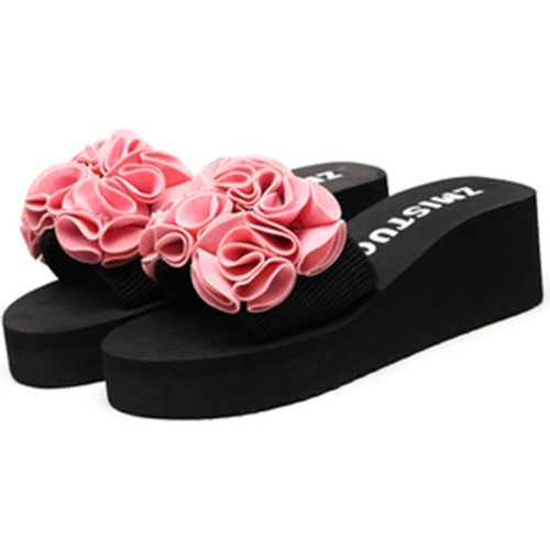 

Non-slip Thick Bottom Handmade Flower Slippers, Size:37(Pink)