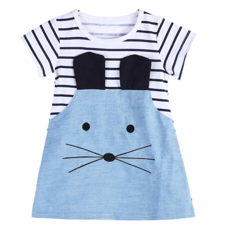 

Summer Girls Denim Stitch Stripe Short Sleeve Dress, Kid Size:130cm(Blue)