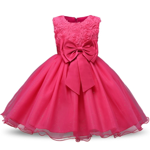 

Rose Red Girls Sleeveless Rose Flower Pattern Bow-knot Lace Dress Show Dress, Kid Size: 130cm